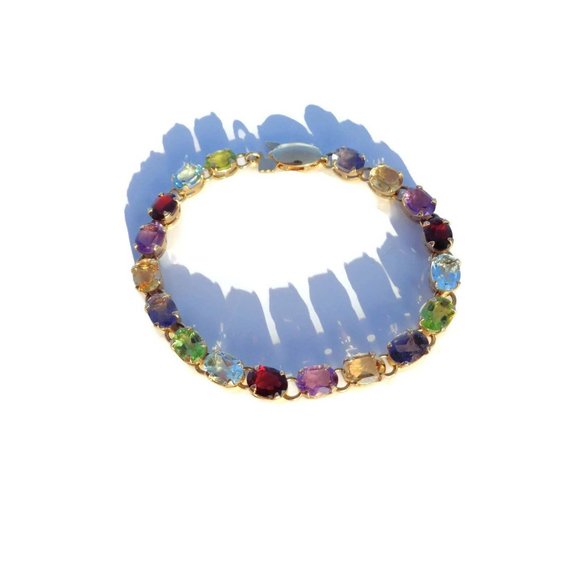 Real 14K Solid Gold Bracelet, Natural Multicolor Gemstones Appraisal Certificate - Picture 3 of 6